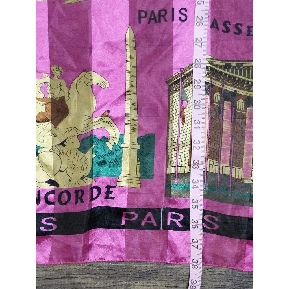 Aker Paris France Silk Scarf 38x38 Multicolor Pink Gold Luxury Square Wrap